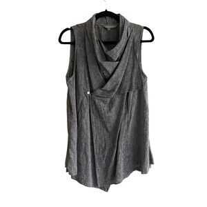 KENAR Linen Cotton Draped Sleeveless Blouse Tank Top Grey M
